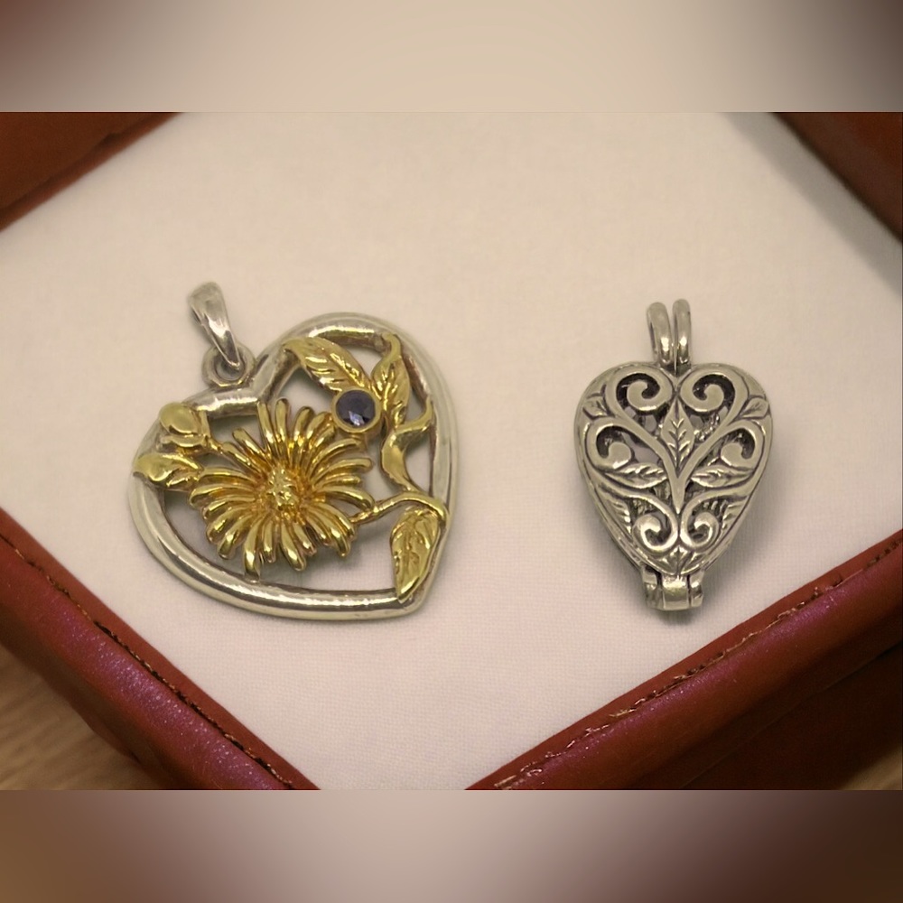 Authentic Lenox heart pendant with gold and silver,stamped vintage jewelry 2for1
